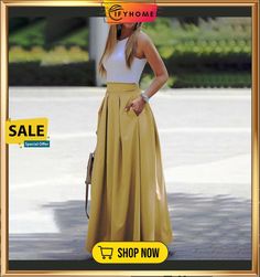 Summer Fashion Casual Elegant Women Pleated Maxi Skirt Chic Wide Leg Summer Skirt, High Waist Beige Pleated Skirt For Summer, Chic Solid Color Summer Skirt, Beige Pleated Skirt For Summer Party, Trendy Wide Leg Maxi Skirt For Summer, Summer Solid Color Maxi Skirt For Party, Solid Color Maxi Skirt For Summer Parties, Summer Party Maxi Skirt In Solid Color, Summer Party Solid Color Maxi Skirt