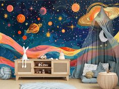 Kids Galaxy Bedroom, Space Wall Mural, Kids Space Room, Space Mural, Space Theme Mural, Planet Wallpaper Bedroom, Planets Wall Mural, Wallpaper For Boys Bedroom Space, Space Kids Room