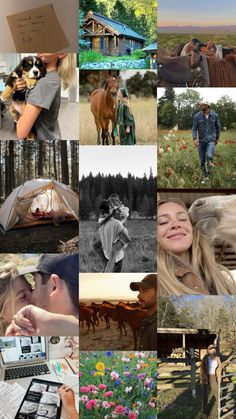 a collage of photos with people and animals