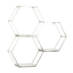 two metal hexagonal shelves on white background