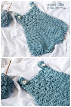 the crochet baby romper is made with yarn