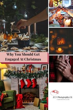 a collage of photos with candles and christmas decorations