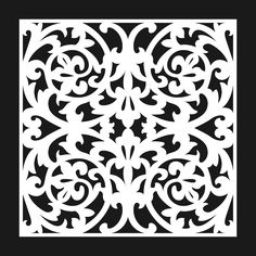 a square cutout with an intricate design in the center and bottom corner, on a black background