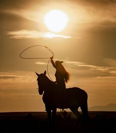 a person riding on the back of a horse with a lasso in their hand