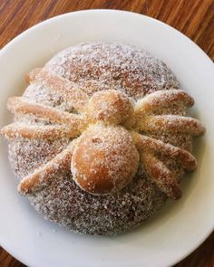 powdered sugar covered pastry on a white plate