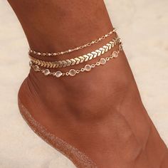 Bohemian 3 Piece Chevron Crystal Anklet Set Show Off Your Legs With This Beautiful Set. Wear One, Or All Three, Depending On Your Mood. It Features A Chevron Pattern, Crystal Beads, And Delicate Gold Or Silver Links. Each Piece Has A Lobster Claw Clasp, And An Adjustable Chain. This Listing Is For One Set, Choose Silver Or Gold Measurements In The Last Picture Zinc Alloy, Crystal Comes With A Sheer Organza Gift Bag Boho, Gypsy, Beach, Bikini, Summer, Club, Bling, Sexy, Rave, Festival, Coachella, Mexican Gold Jewelry, Bracelets For Summer, Cute Anklets, Beach Foot Jewelry, Anklet Set, Beaded Ankle Bracelets, Crystal Anklet, Gold Alloys, Beaded Anklets