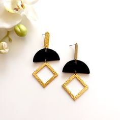 NEW Handmade Multi Color Dangle Earrings Golden Dangle - Etsy Elegant Adjustable Geometric Earrings, Handmade Minimalist Dangle Plug Earrings, Adjustable Geometric Minimalist Earrings, Minimalist Handmade Dangle Plug Earrings, Adjustable Minimalist Geometric Earrings, Fancy Hands, Brass Accessories, Earrings Golden, Ceramic Earrings