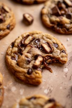 chocolate chip cookies on a baking sheet ready to be eaten