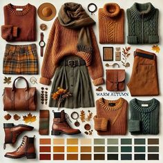 Fall Colour Outfits, Autumn Colour Capsule Wardrobe, Autumn Must Haves Outfits, Warm Fall Color Palette Outfits, True Autumn Winter Outfits, Fall Cottage Outfits, Hobbit Capsule Wardrobe, True Autumn Spring Outfits, Homemaker Aesthetic Outfits