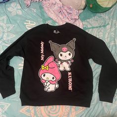 Brand New. Took Tags Off Because They Were Supposed To Be A Gift But Stuff Happens (Oh Well Lol) N Now Idk Where The Tags Are. This One Is A Size Large 60% Cotton 40% Polyester Smoke Free Home. Any Other Questions Feel Free To Ask Cute Black Sweatshirt For Winter, Cute Black Winter Sweatshirt, Casual Black Sweater With Cartoon Print, Cute Black Sweatshirt With Letter Print, Cute Black Long Sleeve Sweater, Kawaii Black Sweatshirt With Graphic Print, Black Kawaii Sweatshirt With Graphic Print, Cute Black Crew Neck Sweater, Black Harajuku Crew Neck Sweatshirt