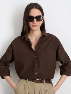 Jo Shirt In Cotton Poplin – Alex Mill Classic Capsule Wardrobe, Alex Mill, Wool Flannel, Cotton Poplin Shirt, Shell Buttons, Work Jackets, Short Jumpsuit, European Style, Denim Shop