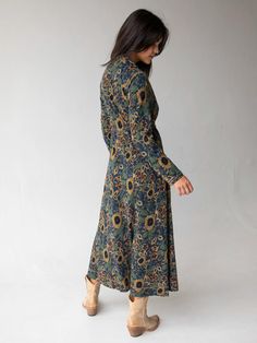 It’s as soft & comfy as it is pretty & flattering! Bohemian Fitted Dress For Loungewear, Fitted Bohemian Dresses For Loungewear, Fall Stretch Midi Dress For Loungewear, Stretch Midi Dress For Fall Loungewear, Fall Viscose Maxi Dress For Daywear, Fall Midi Dress With Relaxed Fit, Long Sleeve Floral Print Maxi Dress In Relaxed Fit, Long Sleeve Viscose Dresses For Loungewear, Relaxed Fit Midi Dress For Fall