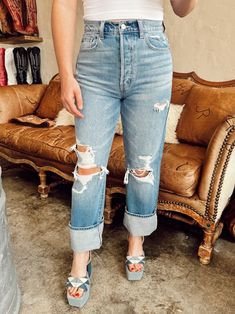 We are really loving these distressed high waisted "dad" jeans! They will definitely be going in our closet! We love these so much we all have multiple pair & they have been a best seller for us every single time we bring them back! Feature a button fly closure. 31.5” Inseam but INSANELY CUTE WHEN CUFFED 100% Cotton Pressley is 5’4”, a size 25 & extra small top wearing a 1 Jacie is 5'4", a size 26 & 34B wearing a 3 Everyday High Rise Distressed Jeans, Everyday Ripped Cropped Jeans For Fall, Fall Everyday Ripped Cropped Jeans, Trendy Distressed Cropped Jeans For Everyday, Trendy Ripped Cropped Jeans For Everyday, Trendy Mom Fit Cropped Jeans For Fall, Ripped High Rise Cropped Jeans For Everyday, Everyday Ripped High Waist Jeans, High Waist Ripped Jeans For Everyday