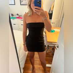 - Perfect Condition, Unworn, Selling Because It’s Just Too Short On Me (I Am 5’9” - Neckline To Hem Measures Approx 24" In Length - The Material Is Stretchy But Super Super Thick Quality Make Black Strapless Stretch Dress, Black Bodycon Dress With Straight Neckline For Party, Fitted Strapless Mini Dress For Going Out, Black Dress With Straight Neckline For Date Night, Black Fitted Mini Strapless Dress, Black Stretch Strapless Mini Dress, Fitted Black Strapless Mini Dress, Black Strapless Dress With Straight Neckline For Spring, Black Bodycon Strapless Dress For Evening