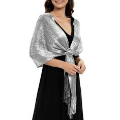 PRICES MAY VARY. [Two Tone Color] This gorgeous sheer shawl is two tone colored design with glittery silver threads running through it, so you can choose the side you like to match according to the shade of your beautiful dress. [Matched Buckle] A free buckle of the same tone is come with the shawls for free to help it stay in place all day long, also allows for multiple wearing options. [Occasions] This sheer shawl is a gorgeous accessory all year around from day to night. Perfect for evening e Festive Party Shawl With Sequins, Elegant Sequin Party Shawl, Elegant Sequin Fabric For Wedding And Holiday, Fitted Shawl For Party And Festive Occasions, Glamorous Party Shawl, Festive Wedding Shawl With Sequins, Elegant Sequined Shawl For Festive Occasions, Elegant Evening Shawl With Sequins, Elegant Holiday Shimmer Sequin Fabric