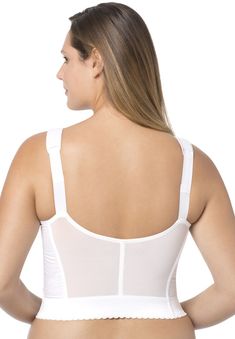 This is a national brand item. Please see details when ordering to confirm inclusion in any deal or offer. Fully® bras by Exquisite Form® are specially designed for a fuller, heavier bust. This front-hook longline bra with soft, full cups assures great comfort and support. Made with mesh sides for extra breathability. Moderate Lift: wireless cups offer dependable, everyday support and a flattering shape Adjustable straps with cushioned, slip-on padsCenter front: 10-10.5" lengthPoly/cotton/nylon/spandex, importedHand wash Posture Bra, Full Cup Bra, New Bra, Longline Bra, Woman Within, Full Coverage Bra, Tunic Tank Tops, Cup Bra, Swimsuits For All