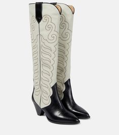 Liela leather and suede cowboy boots in multicoloured - Isabel Marant | Mytheresa Western Style Fitted Heeled Boots In Calf Leather, Fitted Leather Knee-high Boots For Rodeo, Suede Cowboy Boots, Mid Heel Boots, Cuban Heels, Mid Heel, Leather Items, Boot Shoes Women, Isabel Marant