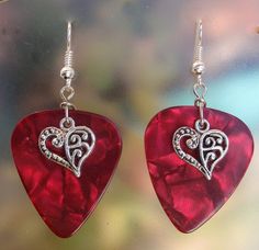 Victorian Heart Guitar Pick Earrings - Color of Your Choice. $6.00, via Etsy. Nickel-free Heart Earrings For Festivals, Nickel Free Heart Earrings For Festivals, Adjustable Heart Earrings For Valentine's Day, Valentine's Day Heart Earrings, Valentine's Day Hypoallergenic Adjustable Heart Earrings, Heart Guitar, Guitar Pick Jewelry, Guitar Pick Earrings, Beads Craft Jewelry