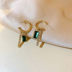 Shape: Square Material: Metal - Zinc Alloy & Crystal Item Type: Earrings Earring Type: Drop Earrings Cheap Green Rectangular Earrings, Mini Hoop Earrings, Tiny Earrings, Earrings Pearl, Earrings Green, Green Crystal, Bar Earrings, Green Crystals, Elegant Earrings