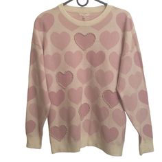 Features: Cozy Yet Chic Fit Style Eye Catching Heart Pattern Round Neck Pinky (2 Colors Of Light And Dark Pink Throughout Sweater) Heart Pattern W/5 Pearl Trimming Embellishments Knit Fabric Provides Flexibility Hand Wash Cold Quality Very Well Made Soft As Butter Size: Small Condition; Nwt; No Flaw Noted; No Pearls Missing Ship Same Or Next Business Day Round Neck Sweater, Pearl Heart, Round Neck Sweaters, Heart Pattern, Fit Style, Heart Patterns, White Pearl, Dark Pink, Pearl White