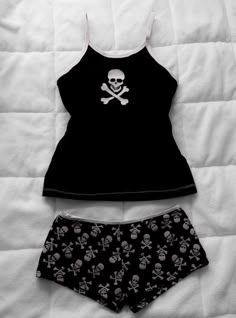 Gothic Pjs Aesthetic, Punk Sleepwear, Trashy Y2k Pajamas, Emo Pjs, Grunge Sleepwear, Goth Pjs, Pjs Y2k, Y2k Pjs