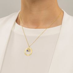 Gold Plated Round Pendant With Birthstone, Yellow Gold Round Birthstone Necklace Gold Plated, Gold Round Cut Birthstone Necklace In Fine Jewelry Style, Yellow Gold Plated Round Birthstone Necklace, Yellow Gold Round Birthstone Necklace, Tarnish Resistant, Gold Round Cut Birthstone Necklace Fine Jewelry, Gold Round Cut Birthstone Necklace, Yellow Gold Tarnish Resistant Birthstone Necklace, Yellow Gold Tarnish-resistant Birthstone Necklace