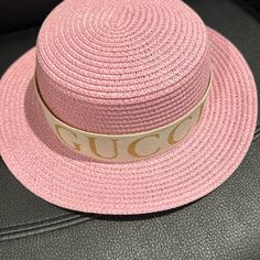 Repurposed Straw Hat With Gucci Ribbon Measures 12” Total In Diameter Great Fall Addition Feel Free To Ask Any Questions! New Adjustable Pink Casual Sun Hat, Casual Pink Sun Hat With Adjustable Fit, Trendy Pink Straw Hat For Spring, Trendy Pink Adjustable Sun Hat, Casual Adjustable Pink Sun Hat, Casual Pink Adjustable Sun Hat, Pink Casual Sun Hat With Curved Brim, Trendy Wide Brim Pink Sun Hat, Casual Pink Sun Hat With Curved Brim