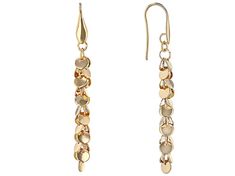 18K yellow gold over bronze dangle earrings. Measure approximately 2.98 inches in length by 0.23 inches in width and have fish hook backings. Elegant Metal Jewelry With Hook Closure, Elegant Metal Jewelry With Fish Hook, Gold Drop Earrings With Fish Hook, Gold Dangle Earrings With Fish Hook, Elegant Dangle Earrings With Fish Hook, Elegant Gold Jewelry With Fish Hook, Gold Linear Earrings With Lever Back, Gold Dangle Earrings With Lever Back, Gold Drop Earrings With French Hook