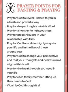 a prayer card with the words prayer points for fasting and praying