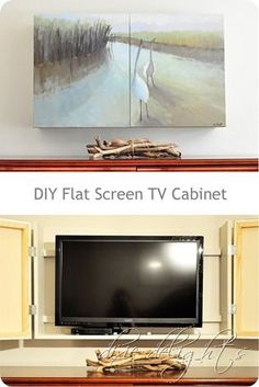 the before and after pictures show how to paint a flat screen tv cabinet with wood planks