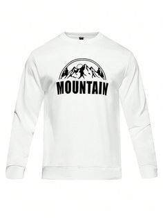 White  Collar Long Sleeve Fabric Animal,Graphic,Letter  Embellished Non-Stretch  Men Outdoor Apparel Animal Graphic, Fabric Animals, Outdoor Apparel, White Collar, Long Sleeve Sweatshirts, Fashion Online Shop, Letter Prints, All Fashion, Style Inspiration