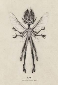 a drawing of a creature with wings and legs