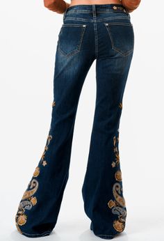 Jeans - Grace In LA Women's High Waist Paisley Flower Flare Jeans HL51836 Women's Western Fashion, Frayed Flare Jeans, Kat Stratford, Womens Western Fashion, Womens Flare Jeans, Paisley Flower, Western Store, Floral Abstract, Diy Sewing Clothes