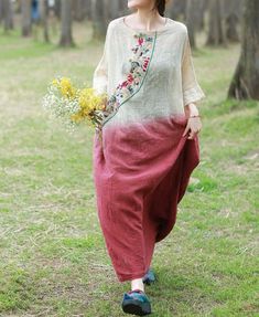 "【Fabric】 linen 【Color】 linen color 【Size】 M; Shoulder width is not limited Shoulder + Sleeve Length 40cm / 15\" Cuff circumference 35cm/ 12\" Bust 130cm / 50\" Length 127cm / 49\" Hem circumference 158cm/ 61\" L; Shoulder width is not limited Shoulder + Sleeve Length 42cm / 16\" Cuff circumference 36cm/ 14\" Bust 136cm / 53\" Length 129cm / 50\" Hem circumference 162cm/ 63\" Note: the effect of each monitor is different, there will inevitably be color difference, please pay attention to the buy Red Linen Bohemian Dress, Red Bohemian Linen Dress, Long Sleeve Ramie Summer Dresses, Summer Linen Long Sleeve Dress For Garden Party, Vintage Linen Dress For Garden Party, Bohemian Linen Dress For Garden Party, Beige Ramie Dresses For Spring, Spring Beach Dress Made Of Ramie, Vintage Linen Dress For Spring