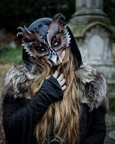 Leather Masquerade Mask, Bird Therian Mask, Owl Headdress, Lj Andrews, Animal Masquerade Mask, Narnia Costumes, Leather Owl, Prom Mask, Native Wolf