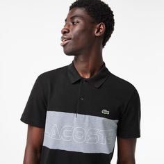 A new take on the essential polo shirt from Lacoste, who invented the style in 1933. This piece blends comfort and elegance, featuring a stretch piqué fabric and signature colourblock features, plus a textured central print. Finished with sophisticated details, including an embroidered crocodile. Black Color Block Polo Collar Top, Fitted Color Block Polo Shirt, Lacoste Polo, Lacoste Men, Pique Polo Shirt, 2024 Collection, Polo Shirts, Color Blocking, Color Block