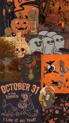 a collage of halloween images with pumpkins, ghostes and other things on them