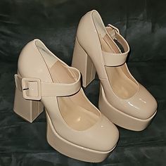 Fun 70s Vibe! Perfect For Halloween Or Everyday Fun! *Nwot But Listed As Nwt Due To No Option Of Nwot *Notice Pics Show Very Small Minor Flaws 70s Shoes Aesthetic, 70s Womens Shoes, Retro Closed Toe Heels With Buckle, Retro Block Heel Heels With Buckle Closure, Retro Block Heels With Buckle Closure, Vintage Beige Block Heel Shoes, Retro Ankle Strap Heels With Stacked Heel, Retro Square Toe Heels With Buckle Closure, Retro Round Toe Heels With Buckle Closure