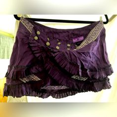 Bliss Wear, Divine Purple, Sizable Buttoned, Skirt. Rare, Hand Made. Bought From Designer At Festival, Never Used. Fitted Ruffled Mini Skirt For Festival, Festival Fitted Ruffled Mini Skirt, Fitted Bohemian Skirted Skort, Bohemian Fitted Skirted Skort, Elegant Mini Skirt For Festival, Bohemian Fitted Lined Skort, Fitted Purple Asymmetrical Skirt, Fitted Asymmetrical Purple Skirt, Bohemian Fitted Mini Skort