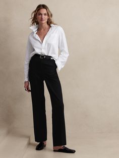 Casual Teacher Outfits, Trouser Outfit, Banana Republic Factory, Banana Republic Pants, Straight Leg Trousers, Black Dress Pants, Stretch Dress, Straight Pants, Straight Leg Pants