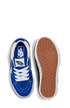 A colorful sidestripe gives an iconic kick to this pint-sized sneaker. Lace-up style Leather and textile upper and lining/rubber sole Imported Vans Sk8, Side Stripe, Up Styles, Rubber Sole, Size 2, Nordstrom, Lace Up, Sneakers, Lace