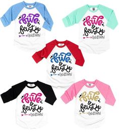 Personalized "Five & Feisty" is the perfect birthday shirt for your feisty and sassy little 5 year old!►Need to add a name and/or number to the back of these tees? No problem, you can purchase the additional lettering here:https://www.etsy.com/listing/262819904/add-on-additional-lettering-to-the-back?ref=shop_home_active_1_______________________________________________________Every tee is handmade to order with love.Printed on our Unisex Raglan tees. These are unisex and can run larger on th Fun Long Sleeve Tops For Birthday, Cute Multicolor Party Tops, Long Sleeve Summer Tops For Birthday, Cute Party T-shirt With Text Print, Party Long Sleeve T-shirt With Letter Print, Multicolor Letter Print Tops For Party, Multicolor Long Sleeve Tops For Birthday, Playful Party Tops With Letter Print, Pink Glitter Print Top For Birthday