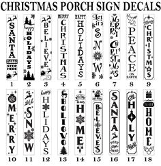 christmas porch sign decals are shown in black and white