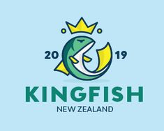 the logo for kingfish new zealand, featuring a fish with a crown on its head