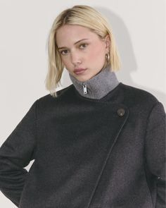 The October Coat Dark Charcoal Melange – Everlane Stand Collar Coat, Collar Coat, Outerwear Women, Short Nails, Stand Collar, Short Hair Cuts, Blazer Jacket, Coats For Women, Short Hair Styles