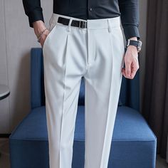 Craft of Weaving : TAT Applicable Season : Four Seasons Applicable Scene : BUSINESS Place Of Origin : China (mainland) Model Number : pg2023 Style : Formal Front Style : Flat Pant Closure Type : zipper fly Material : Polyester,Viscose Item Type : Suit Pants Gender : MEN Measurement Error : Measuerd Lying Flat, There Can Be 1~3cm Differences. WHAT ABOUT REFUND?   Fast refund,100% Money Back Guarantee. If your product is defective or doesnt work properly, let us know and well send you a replacemen Summer Business Casual Chinos, Solid Summer Work Trousers, Summer Straight Dress Pants, Summer Solid Straight Dress Pants, Elegant Summer Ankle-length Chinos, Summer Elegant Ankle-length Chinos, Business Casual Straight Work Pants For Summer, Business Straight Pants For Summer, Business Ankle Pants For Spring