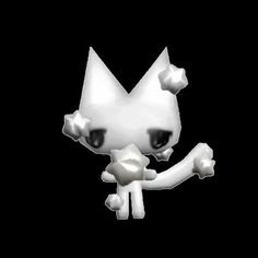 a white cat figurine with black eyes and stars on it's head