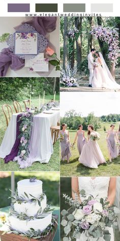 a collage of photos with different wedding colors and flowers on them, including the bride's dress