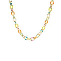 enamel splatter link necklace 16" chain with 2" extension and lobster claw closure By Marlyn Schiff Trendy Enamel Necklace With Adjustable Chain, Multicolor Chunky Chain Link Jewelry, Multicolor Enamel Jewelry With Lobster Clasp, Multicolor Metal Charm Necklace With Adjustable Chain, Multicolor Enamel Charm Necklaces, Trendy Multicolor Charm Necklaces With Adjustable Chain, Trendy Multicolor Charm Necklace With Adjustable Chain, Trendy Multicolor Jewelry With Delicate Chain, Trendy Link Necklaces With Lobster Clasp