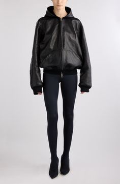 "Find BALENCIAGA Oversize Leather Zip-up Hoodie on Editorialist. This runway-featured full-zip hoodie is fully luxe and quintessentially Balenciaga in an oversized fit tailored from cowskin leather and lined with soft fleece. 25\" length (size small) Two-way front-zip closure Fixed hood Split kangaroo pocket Dropped shoulders Ribbed cuffs and hem Fleece lining Leather Professional leather clean Made in Italy Designer Clothing" Oversized Zip Up Hoodie, Designer Clothing Brands, Balenciaga Women, Yellow Hoodie, Balenciaga Black, Black Activewear, Oversized Jacket, Leather Jacket Black, Full Zip Hoodie